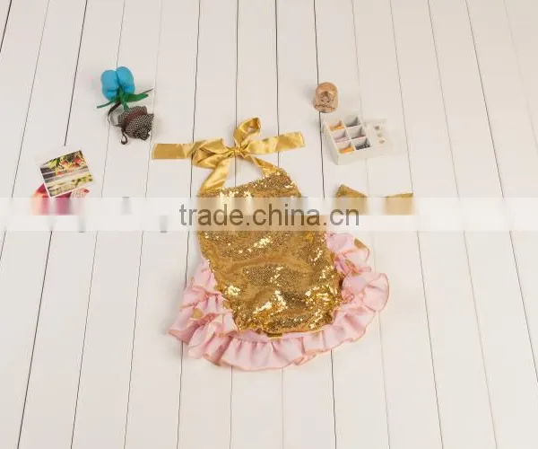 2017 New Product Wholesale Boutique Solid Shiny Romper, Bow-Knot Hairband Baby Adorable Girls Summer Clothes photo-4