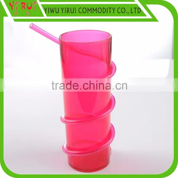 PET Material Drinking Straw Cup With Transparent Blue and Red photo-3