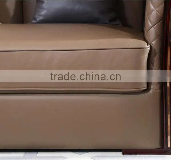 Luxury Italian Classic Genuine Leather Sofa Set With Ebony Coffee Table Set, Italian Living Room Furniture(MOQ=1 SET) photo-4