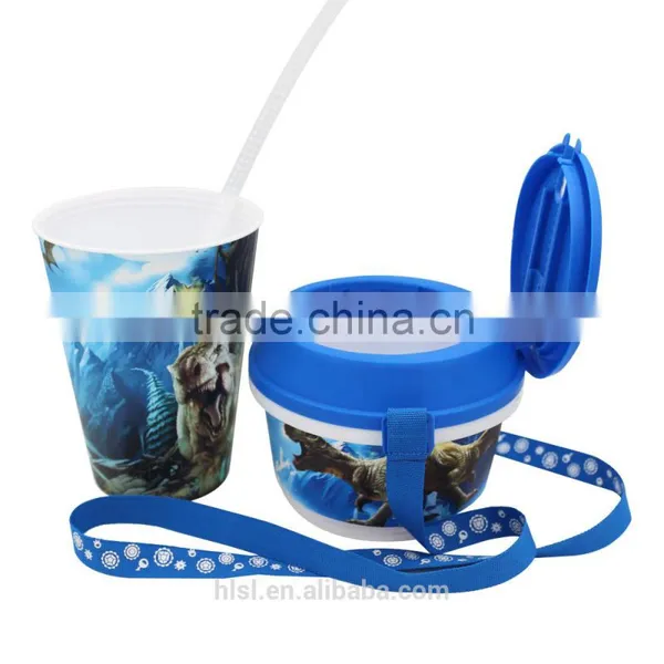 All in One Snacking And Drinking Movie Display Cup With Straw, IML Custom Logo Printed Drink Cup With Straw photo-4