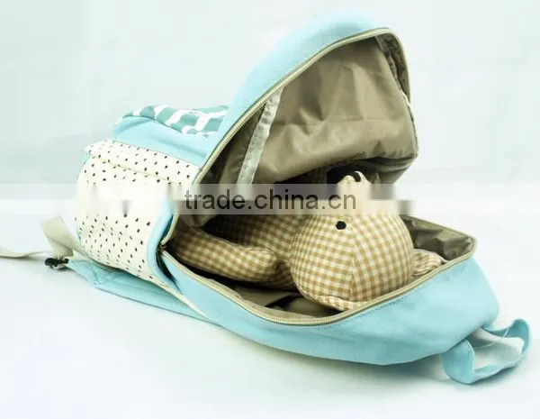 Canvas Polka Dots and Stripes School Bag School Backpack For Campus Hiking Travel Book Bag photo-3