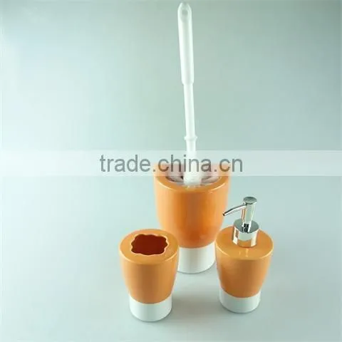 Orange Ceramic Bathroom 3 Set With Lotion Dispenser, Toilet Brush Holder, Tumbler Accessory photo-2