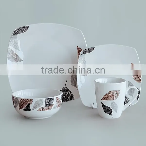 16pcs Square Shape Porcelain Dinnerware Set,pure Porcelain Square Dinner Set,square Shape Dinnerware Set With Decal photo-3