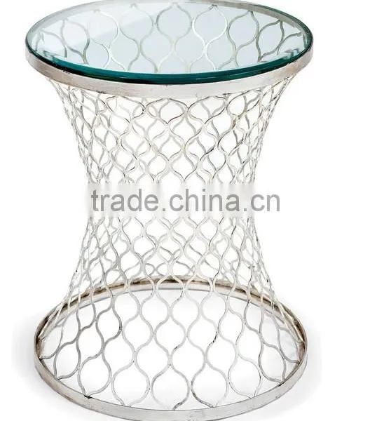 CN8014 Modern Golden Mesh Base Design Clear Glass Top Coffee Table and Side Table. photo-4