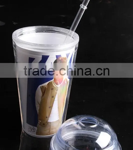 16oz Bpa Free Plastic Reusable Double Wall Tumbler With Dome Lid photo-3