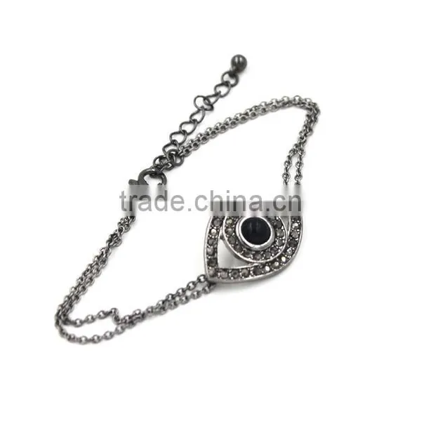 Gun Metal Chain Bracelet Rhinestone Evil Eye Gun Metal Plated Charm Bracelet photo-5