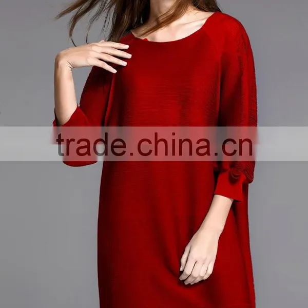 Women High Elastic Raglan Sleeve Oversized Folding Dress photo-6