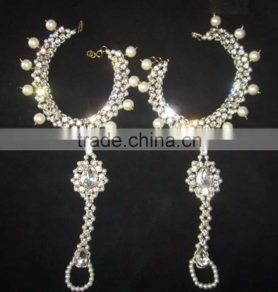 Crystal Pearl Gold Tone ANKLETS PAYAL Feet Bracelet Pair Barefoot Sandal photo-2