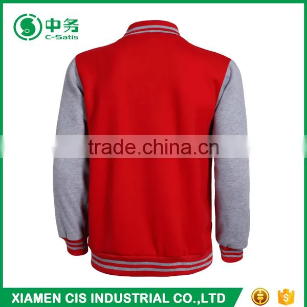 High Qulaity Custom Polyester Cotton Fleece Unisex Plus Size Red Varsity Jacket photo-3