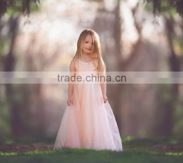 Little Girls Peach Tutu Long Maxi Dress Flower Girls Floor Length Wedding Dress photo-5