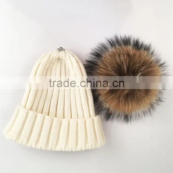 Myfur Knitted Beanie With Fur Pompom Girls Winter Beanie Hat Crochet Cap photo-3
