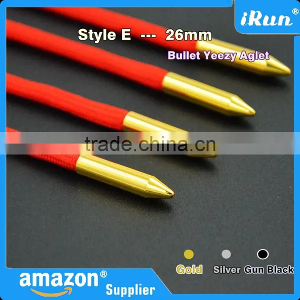 (MOQ:100pcs) Shoelace 26mm Bullet Metal Ends Aglet Tip Replacement for Shoe Lace - Gun Black/Gold/Silver Color Bullet Metal Tips