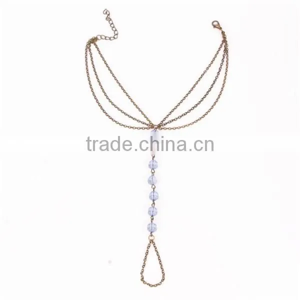 Three Layers Bronze Tone Acrylic Rhinestone Crystal Beads Finger Anklet Foot Chain photo-2