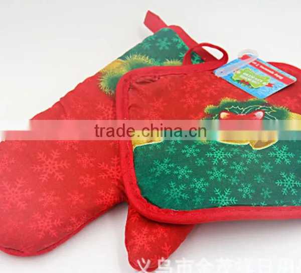 Christmas Style Cotton Kitchen Oven Glove Kitchen Printed Cotton Insulation Pad Two-piece Insulation Gloves GVJMX01 photo-4