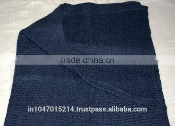 Hand Woven Organic Linen Dark Blue Waffle Towel photo-4