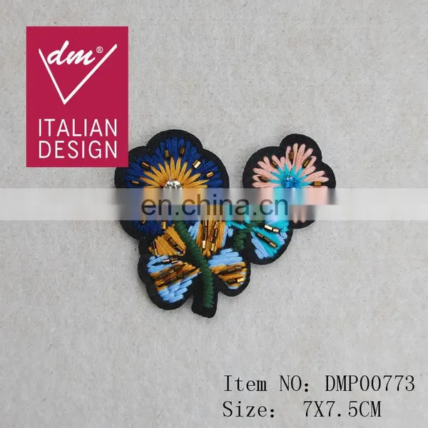Embroidery flower with rhinestone and metal sequin patch