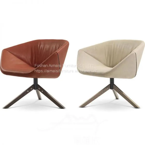 Modern Leather Cushion Single Metal Base Living Room Coffee Chair photo-5