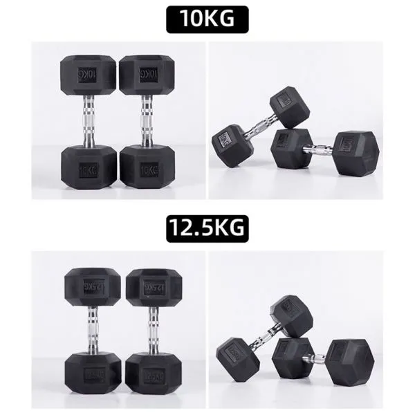 Wholesale black hex / hexagonal / hexagon deluxe rubber coated gym dumbbells sets for sale