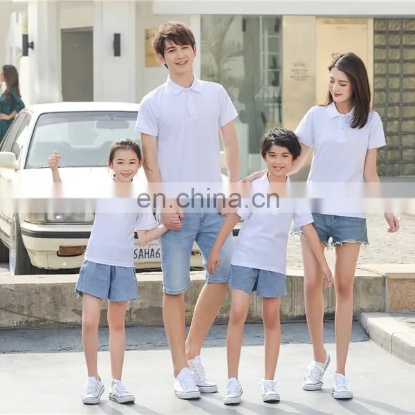 Family Parent Child Outfit Custom Logo Solid Plain Color 200sgm Short Sleeve Women Men Kids Polo t Shirt photo-4