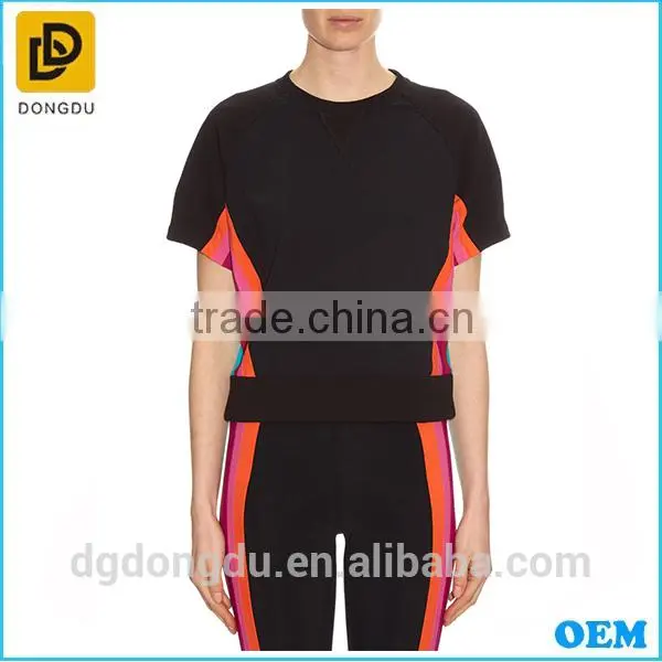 Customized Wholesale Lady Rainbow-striped Fashion Sport T Shirt 2016