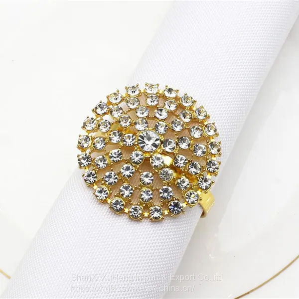 Gold Silver Crystal Rhinestone Napkin Rings Holder for Mother's Day photo-2