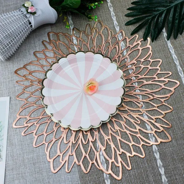 Metallic Placemats Set of 6 Gold Leaf Round Placemats Non-Slip Wipeable Table Mats for Dinner,Party,Wedding Accent Centerpiece photo-2