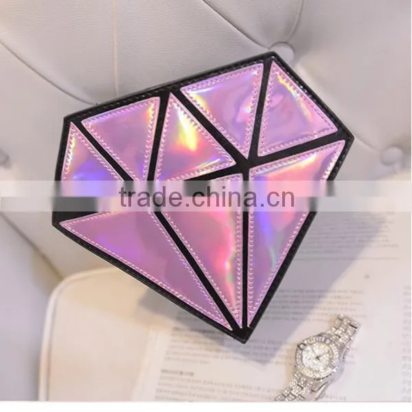 Popular Diamond Shaped Evening Bag Shining pu Chain Bag photo-4