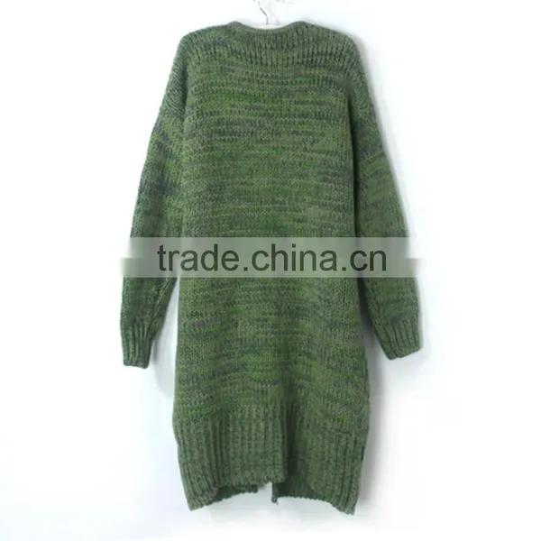 Deep V-neck Knitting Long Coat Lady Long Sleeve Pocket Casual Sweater Cardigan photo-2