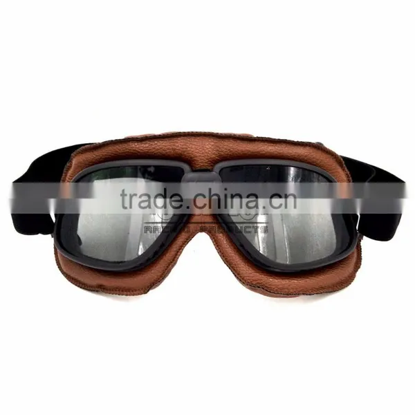 BJ-GT-009 Comfortable Tea Lens Leather Motocross Goggles photo-2