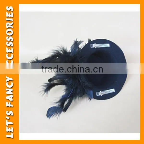 PGHD0665 Vintage Wedding Bridal Feather Mini Hat Hair Clips photo-3