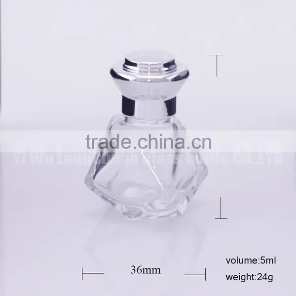 Diamond Luxtry Glass Perfume Essentional Oil Bottle 5ml With Silver Aluminum Lid