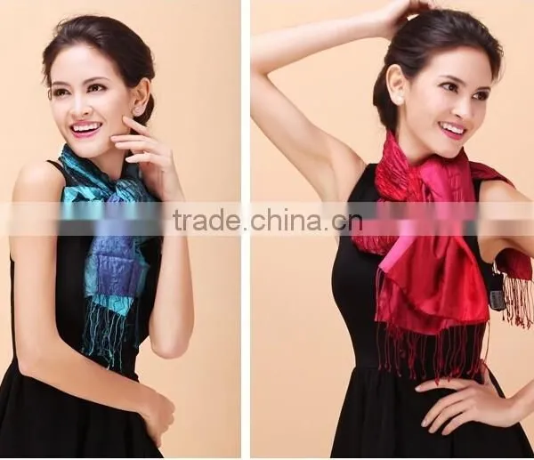 Customized Silk Long Scarf With Tassels photo-4