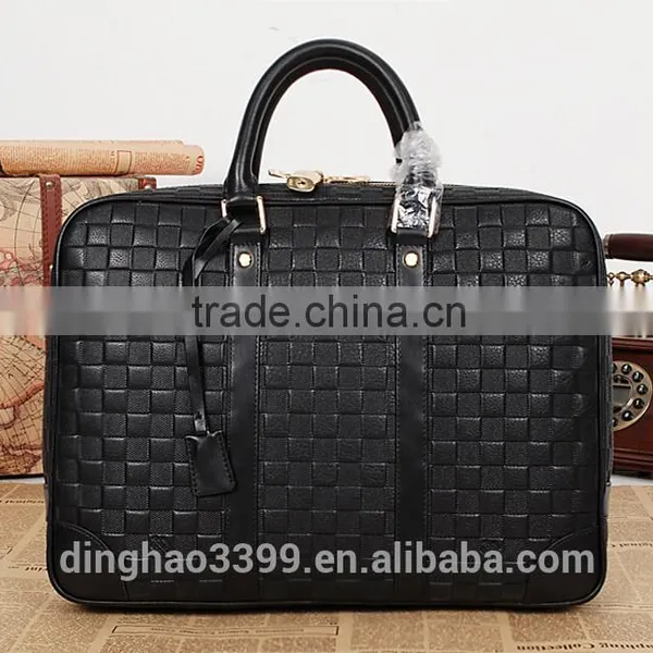 Best selling briefcase Mens Computer leather Bag Woven business Briefcase locks