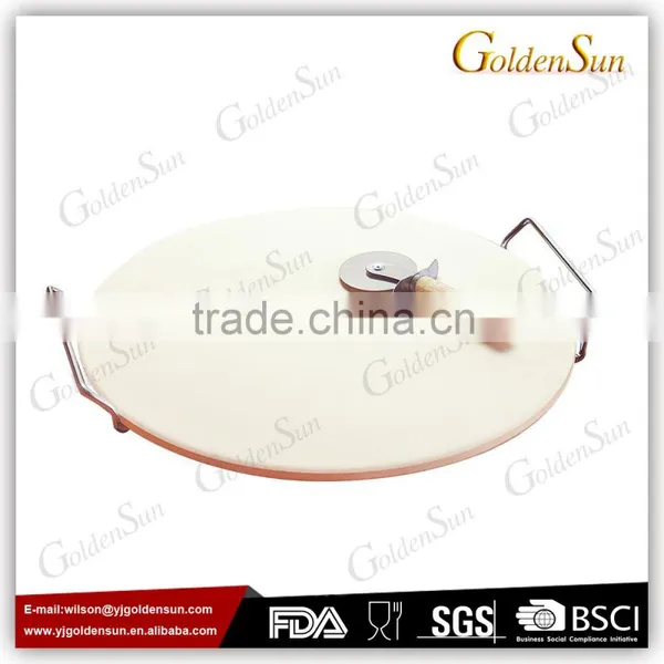Golden Sun 13 Inch Ceramic Pizza Stone Set With Heavy Duty Chrome Stand With Pizza Cutter