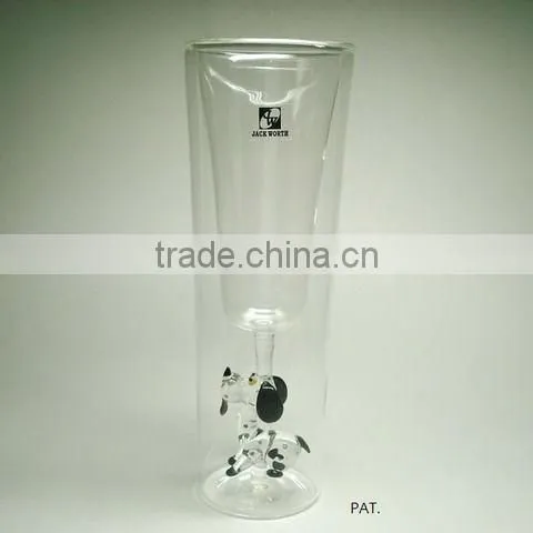 Double Wall Glass Dog Champange Glass