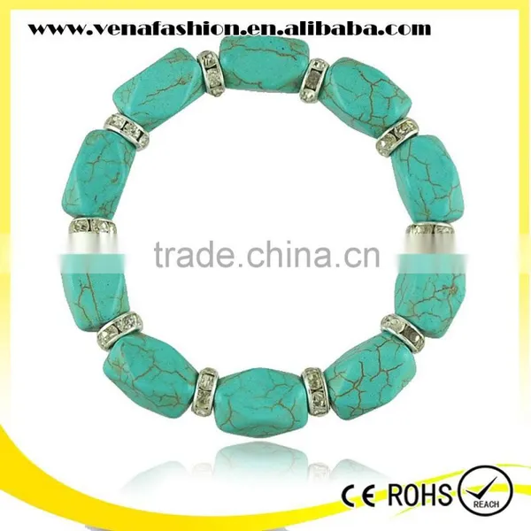 Turquoise String Mens Charm Bead Bracelet, Italian Bead Bracelet photo-5