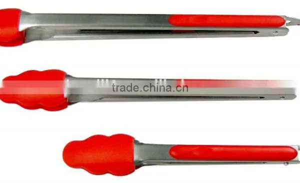 Stainless Steel Locking Tongs Silicone Handle Buffet Kitchen Food Clip