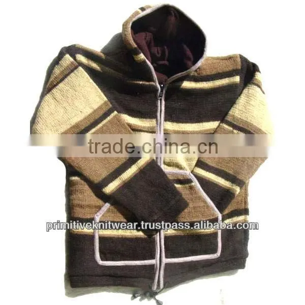 Hand Knitted Woolen Sweater Zipper & Front Pocket