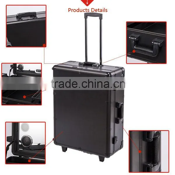 China Supplier Black Aluminum Nail Polish Trolley Case and Rolling Nail Organizer Case photo-5