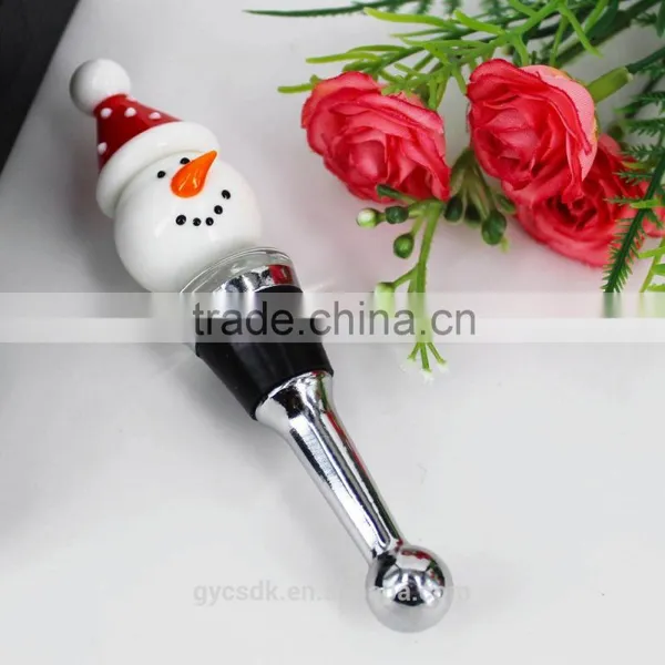Snowman Head Murano Glass Wine Stoppers for Christmas Party Decoration photo-2
