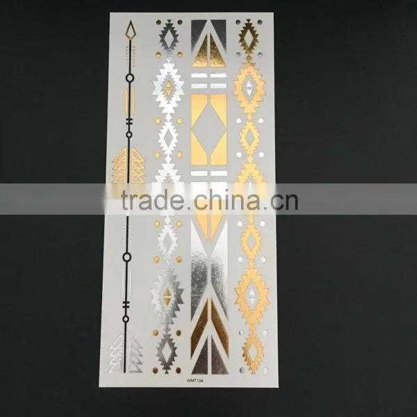WMT-104 Coll Design Waterproof Shiny Glod&Silver Tattoo Sticker