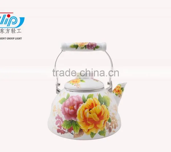 3L Good Quality Enamel Tea Kettle With Ceramic Handle Beautiful Decal photo-2