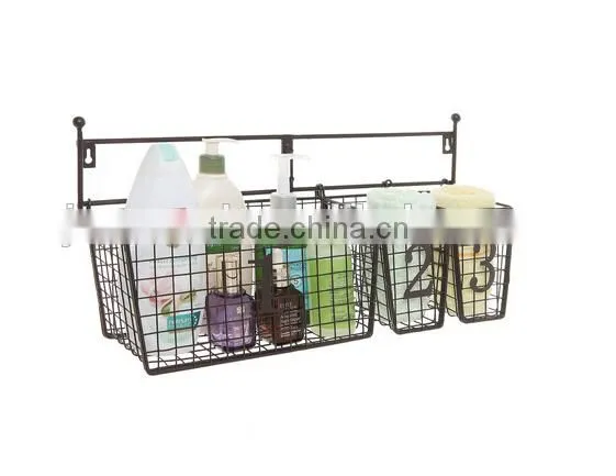 Wall Mounted Black Metal Wire Mesh Numbered Storage Basket Set photo-4