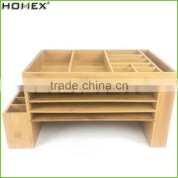 Bamboo Desktop Supplies Caddy School Stuff Storage Organizer Homex-BSCI Factory photo-3
