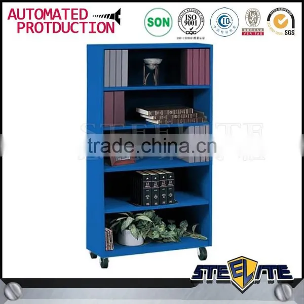 Modern Furniture 5 Shelves Office Metal Bookcases On Wheels photo-2