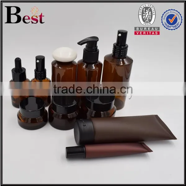2017 Hot New Products Cosmetic Oblique Shoulder Beard Oil Lotion Pump Amber PET 100ml Plastic Bottle for Oil photo-5