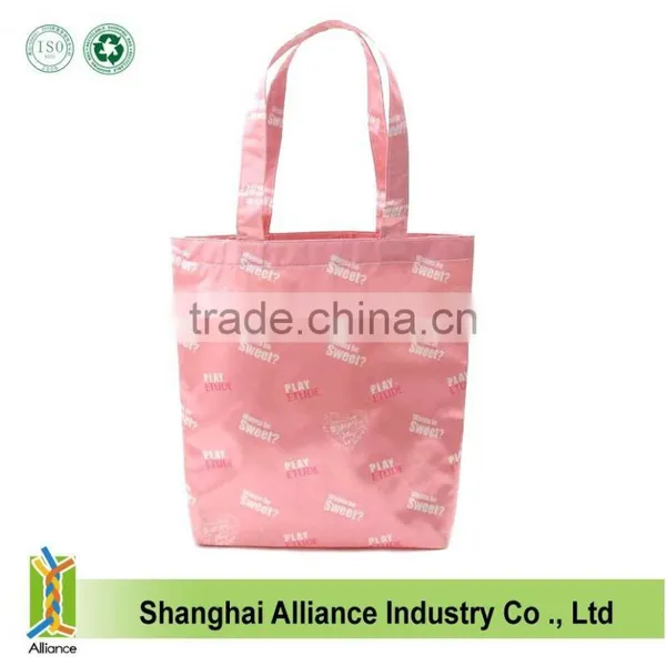 Full Dye Sublimation Printing 300D Polyester Long Handle Shopping Tote Bag With Bottom