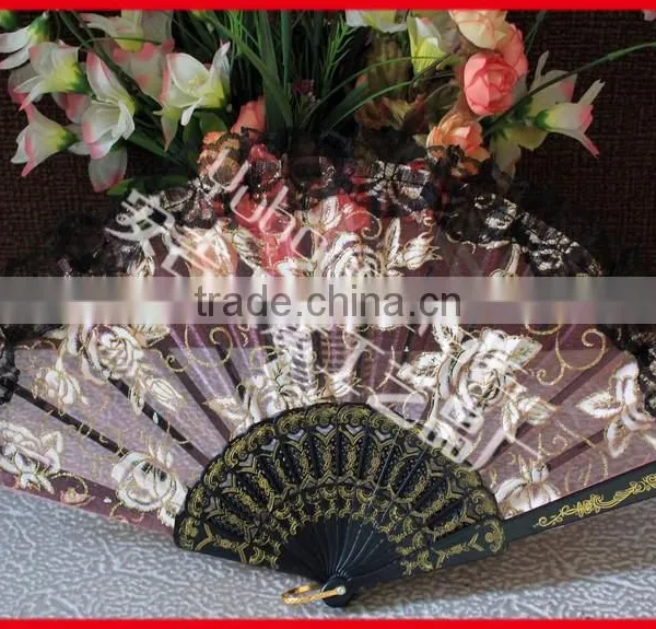 Rose Design Lace Hand Folding Fan photo-3