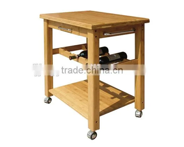 Bamboo Dining Cart With Four Movable Feet photo-3