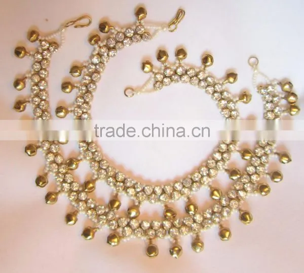 Gold cz BELLS Payal ANKLETS Feet Bracelet PAIR photo-3